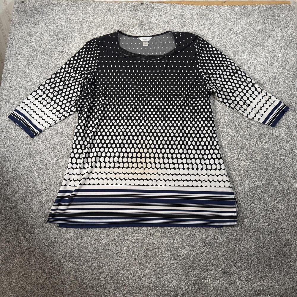 CJ Banks Tunic Top 2X Plus Polka Dot Stripe Retro Mod Business Casual Office